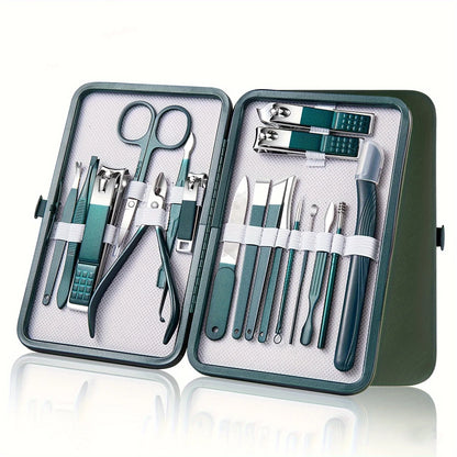 Lyxigt Nagelvårdsset i Rostfritt Stål - Professionellt Manikyr- & Pedikyrset med 7/10/12/18 Delar - Praktisk Resefodral