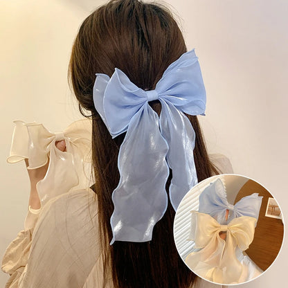 Söt Chiffon Båge Hårklämmor för Flickor - Blå Satin Bows med Glittrande Detaljer för Elegant Håraccessoar