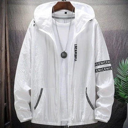 Men's Sun Protection Jacket Summer New Solid Color Stripe Print Outdoor Adventure Hooded windbreaker Men's Sunscreen Clothing