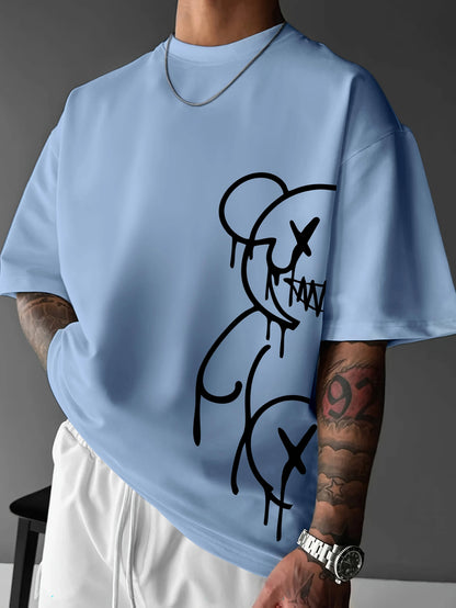 2025 Summer New Men's T-shirt Casual and fashionable bear print outdoor street men's T-shirt