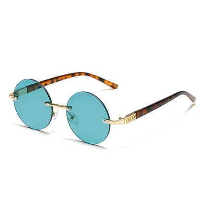‏"Classic Retro Rimless Sunglasses - Unisex Crystal Dark Green Lens for Outdoor Driving"