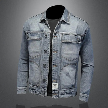 Retro Klassisk Jeansjacka för Män - Löst Passform och Avslappnad Med Fickor - Mångsidig Kragejacka för Hög Gata och Motorcykel