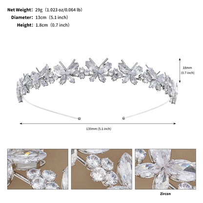 Fashion Zircon Headbands for Women Bridal Wedding Hair Accessories Silver Color Hairband Luxury Hair Jewelry Party Headpiece