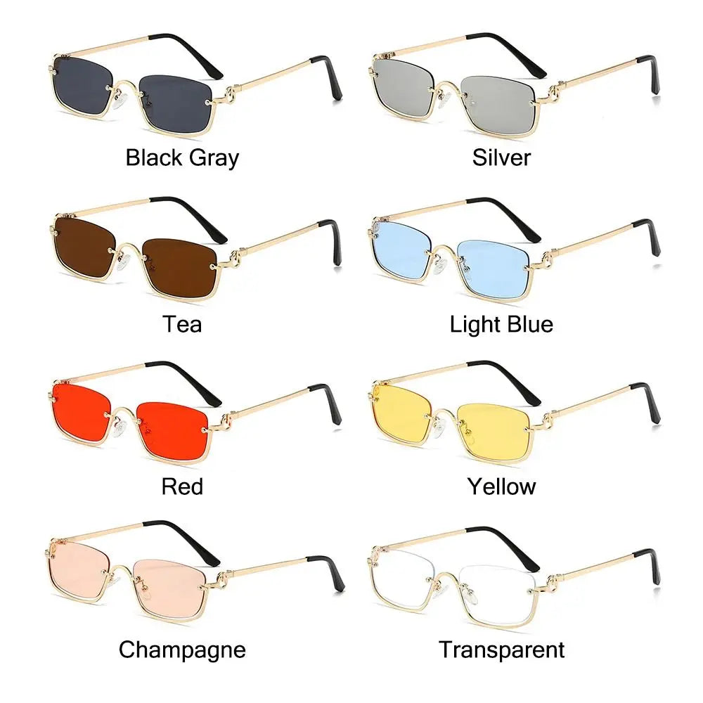 2025 NEW Small Square Women's Sunglasses Metal Half Frame Sun Glasses Vintage Shades Trendy Narrow Hip Hop Eyewear Women