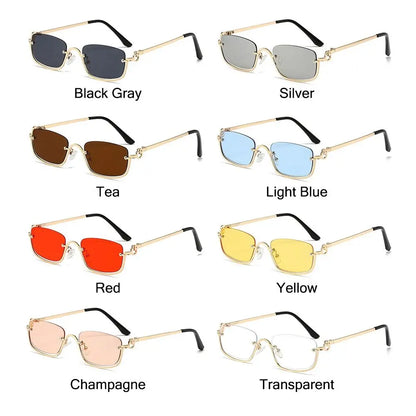 2025 NEW Small Square Women's Sunglasses Metal Half Frame Sun Glasses Vintage Shades Trendy Narrow Hip Hop Eyewear Women