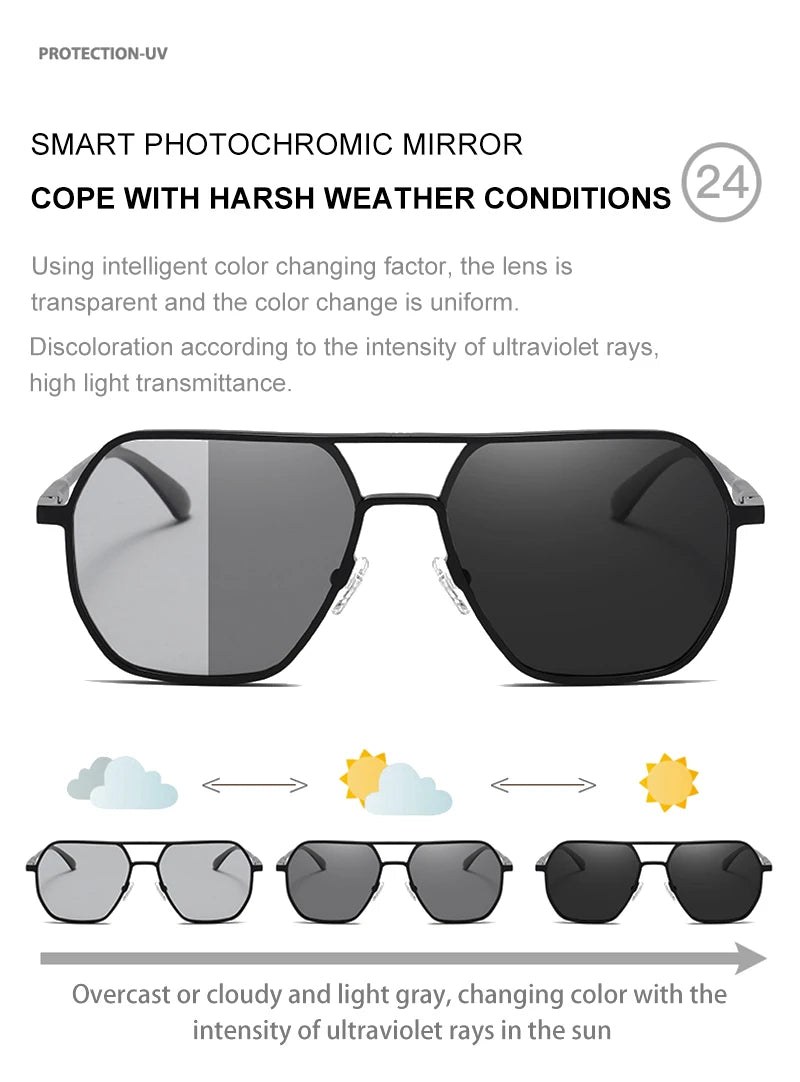 Lyxiga Metallisk Photochromic Solglasögon för Män och Kvinnor - Fashion Polariserade Sunglasses - Stiliga Kameleon Antiglans Körtillägg UV400