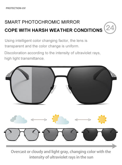 Lyxiga Metallisk Photochromic Solglasögon för Män och Kvinnor - Fashion Polariserade Sunglasses - Stiliga Kameleon Antiglans Körtillägg UV400