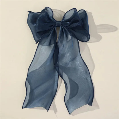 Söt Chiffon Båge Hårklämmor för Flickor - Blå Satin Bows med Glittrande Detaljer för Elegant Håraccessoar