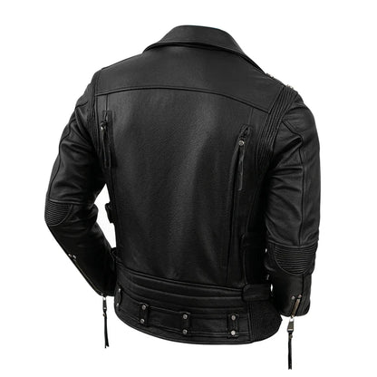 Herrarnas Äkta Läder Motorcykeljacka - Retro Moto Jacka i Första Lagret Kossinappa, Stora Storlekar för Stiliga Bikers