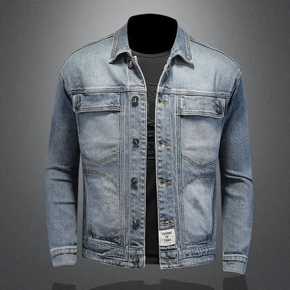 Retro Klassisk Jeansjacka för Män - Löst Passform och Avslappnad Med Fickor - Mångsidig Kragejacka för Hög Gata och Motorcykel