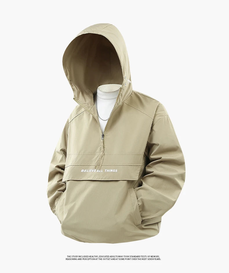 CHRLCK Men Hiking Jacket Outdoor Waterproof Fishing Hooded Sport Jacket Adjustable Drawstring Travel Jacket Mountaineering Coat