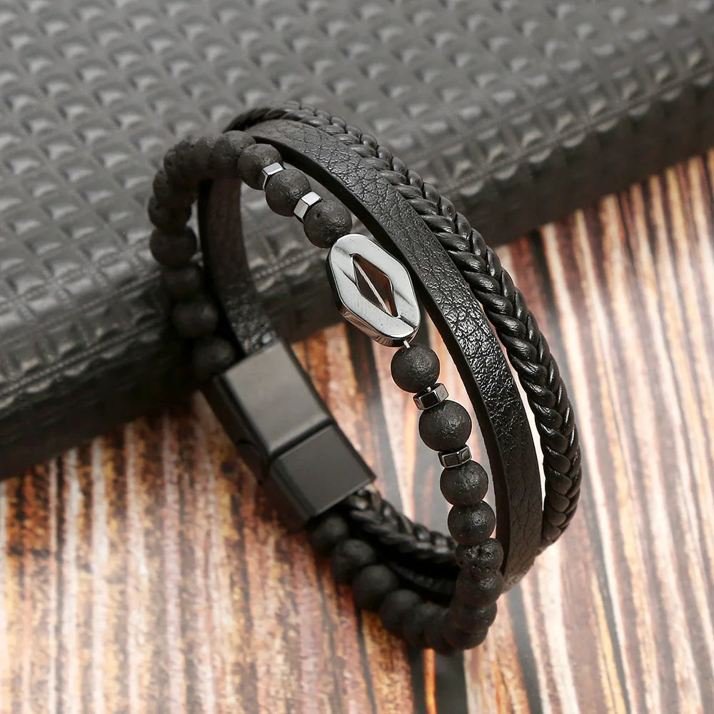Trendigt Flätat Läderarmband för Män med Tigereye-Kulor - Mångskikts Hantverk för Stiliga Herrar - Perfekt Smycke för Gåvor 2025