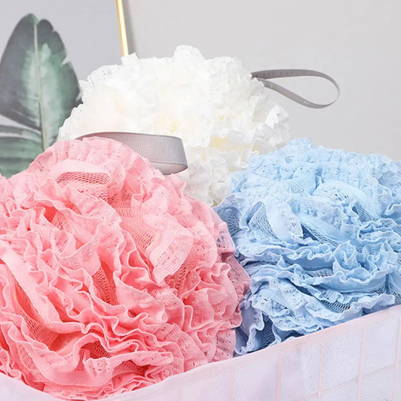 Mjuk Badskrubb med Blomformad Bubbelpuff - Avkopplande Duschsvamp och Ryggborste för Lyxiga Badupplevelser