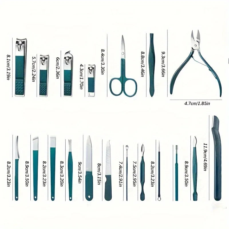 Lyxigt Nagelvårdsset i Rostfritt Stål - Professionellt Manikyr- & Pedikyrset med 7/10/12/18 Delar - Praktisk Resefodral