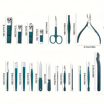 Lyxigt Nagelvårdsset i Rostfritt Stål - Professionellt Manikyr- & Pedikyrset med 7/10/12/18 Delar - Praktisk Resefodral