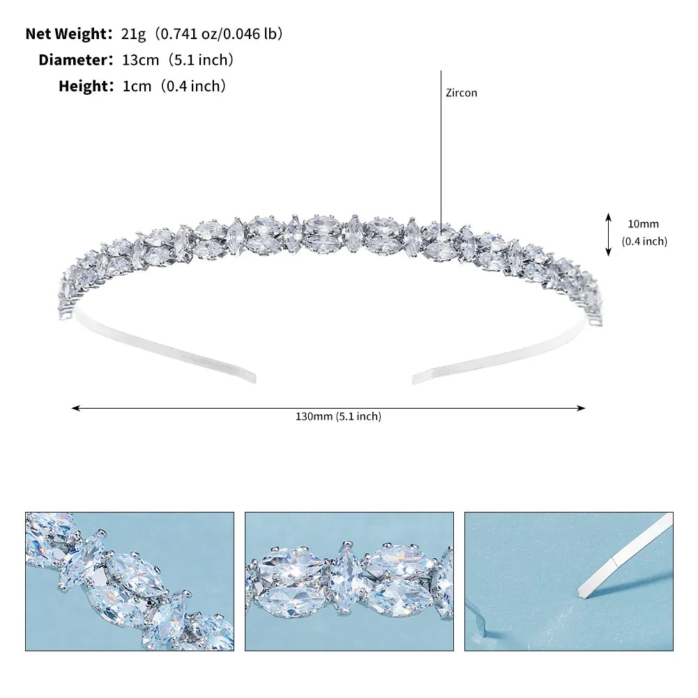 Fashion Zircon Headbands for Women Bridal Wedding Hair Accessories Silver Color Hairband Luxury Hair Jewelry Party Headpiece