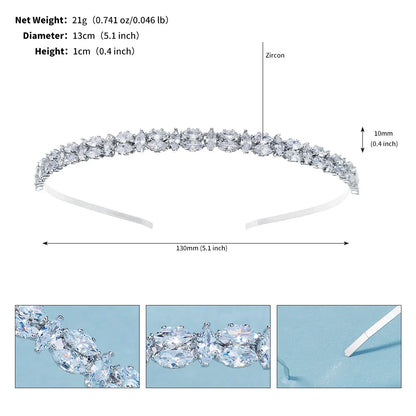 Fashion Zircon Headbands for Women Bridal Wedding Hair Accessories Silver Color Hairband Luxury Hair Jewelry Party Headpiece