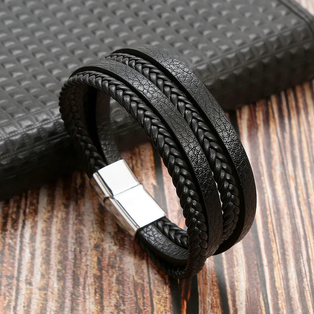 Trendigt Flätat Läderarmband för Män med Tigereye-Kulor - Mångskikts Hantverk för Stiliga Herrar - Perfekt Smycke för Gåvor 2025