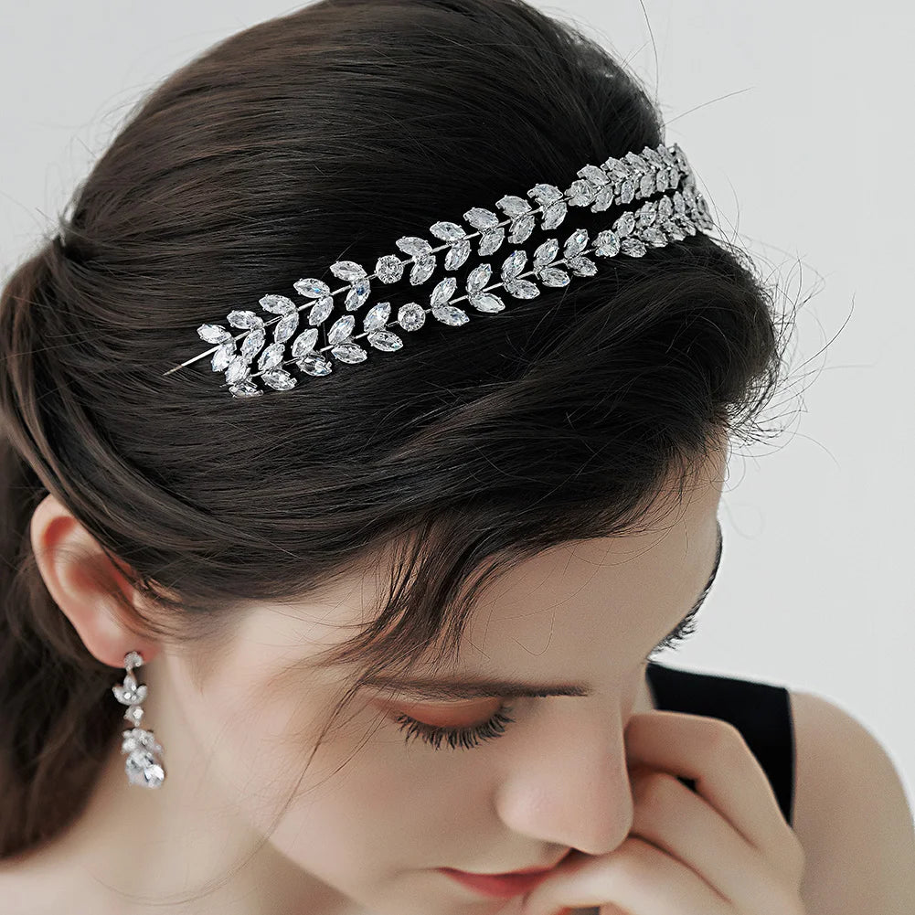 Fashion Zircon Headbands for Women Bridal Wedding Hair Accessories Silver Color Hairband Luxury Hair Jewelry Party Headpiece