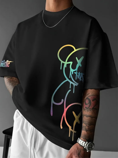 2025 Summer New Men's T-shirt Casual and fashionable bear print outdoor street men's T-shirt