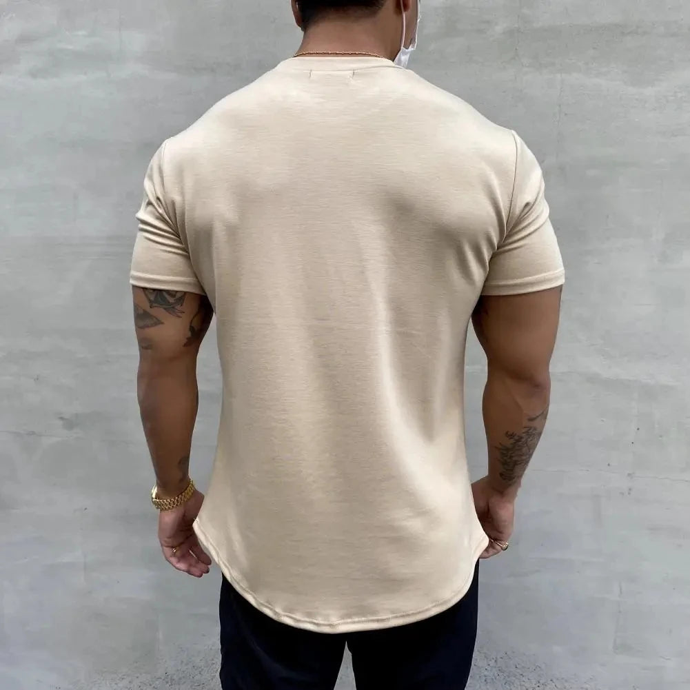 2025 Men T-shirt Male Sports Gym Muscle Fitness T Shirt Blouses Loose Half Sleeve Summer Bodybuilding Tee Tops Men's Clothing