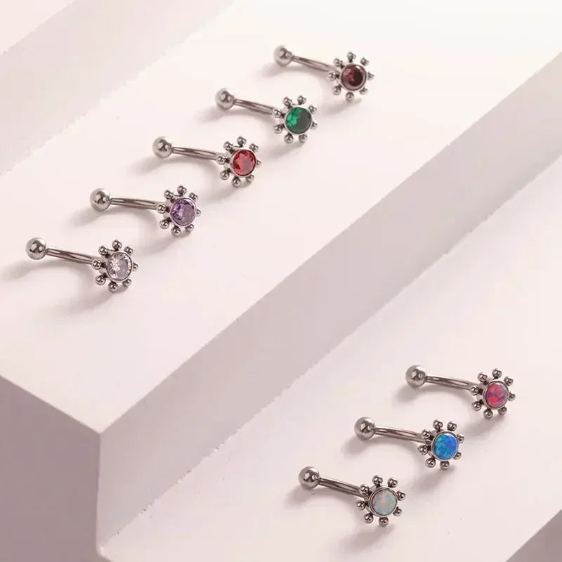 F136 Titanium Classic Eyebrow Piercing Inlaid Opal Zircon 16G Internal Thread Banana Curved Lip Navel Piercing Piercing Jewelry