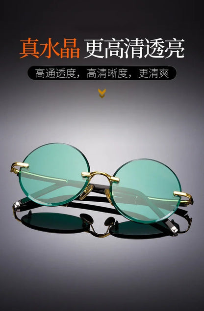 ‏"Classic Retro Rimless Sunglasses - Unisex Crystal Dark Green Lens for Outdoor Driving"
