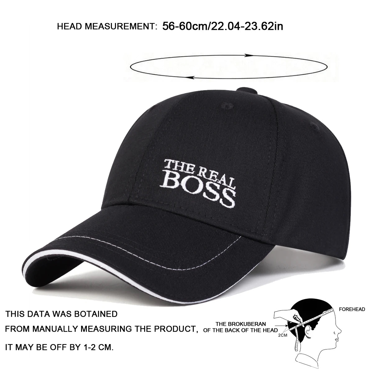 Unisex Baseballkeps med Broderat 'THE REAL BOSS' – Justerbar Casual Keps för Vår och Höst, Perfekt för Utomhusbruk och Hip Hop-stil. Solskyddande Hatt.