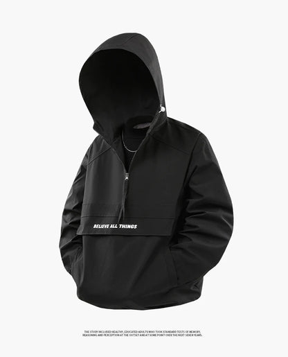 CHRLCK Men Hiking Jacket Outdoor Waterproof Fishing Hooded Sport Jacket Adjustable Drawstring Travel Jacket Mountaineering Coat