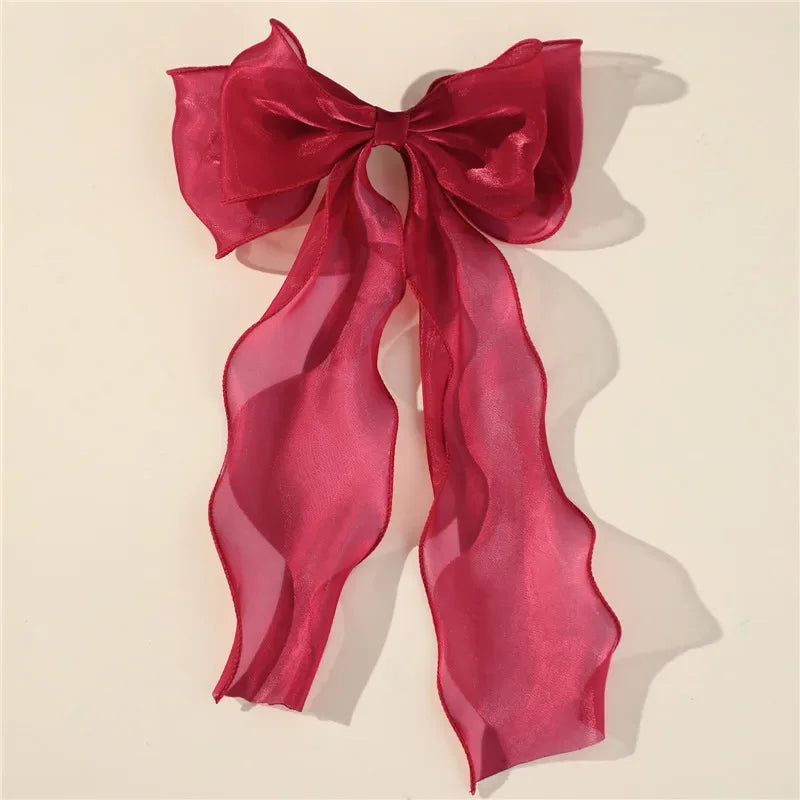 Söt Chiffon Båge Hårklämmor för Flickor - Blå Satin Bows med Glittrande Detaljer för Elegant Håraccessoar