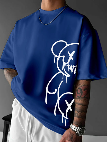 2025 Summer New Men's T-shirt Casual and fashionable bear print outdoor street men's T-shirt