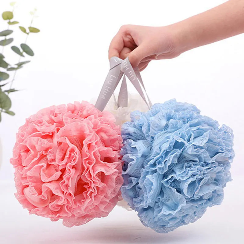 Mjuk Badskrubb med Blomformad Bubbelpuff - Avkopplande Duschsvamp och Ryggborste för Lyxiga Badupplevelser