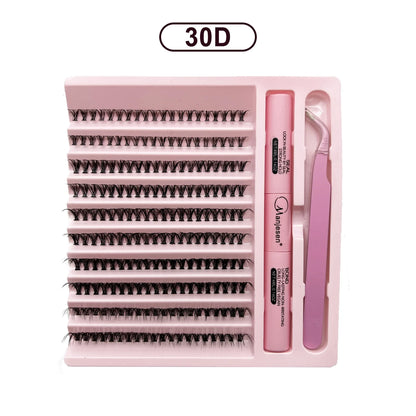 DIY Ögonfransförlängningskit - 200 PCS Klusterfransar med Lim och Förseglingsverktyg för perfekt Ögonmakeup