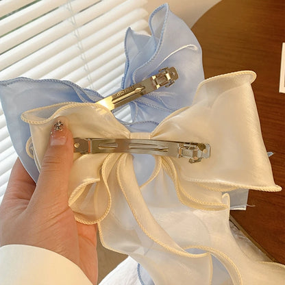 Söt Chiffon Båge Hårklämmor för Flickor - Blå Satin Bows med Glittrande Detaljer för Elegant Håraccessoar