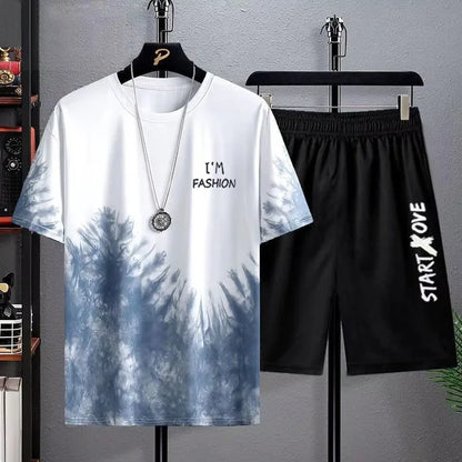 Sommar Snabbtorkande Herr Set - Trendiga Träningsdräkter med Kortärmad 3D-tryckt Sportt-shirt och Shorts. Bekväm Basket Set för Aktiv Livsstil.