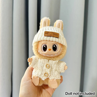 ‏"Trendy 17cm Labubu Doll Fashion Hoodie Set Vibrant Colors & Accessories"