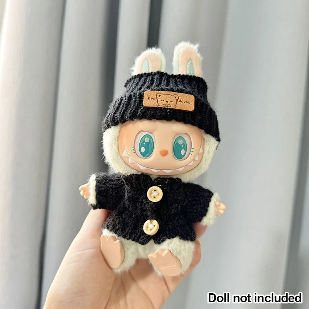 ‏"Trendy 17cm Labubu Doll Fashion Hoodie Set Vibrant Colors & Accessories"