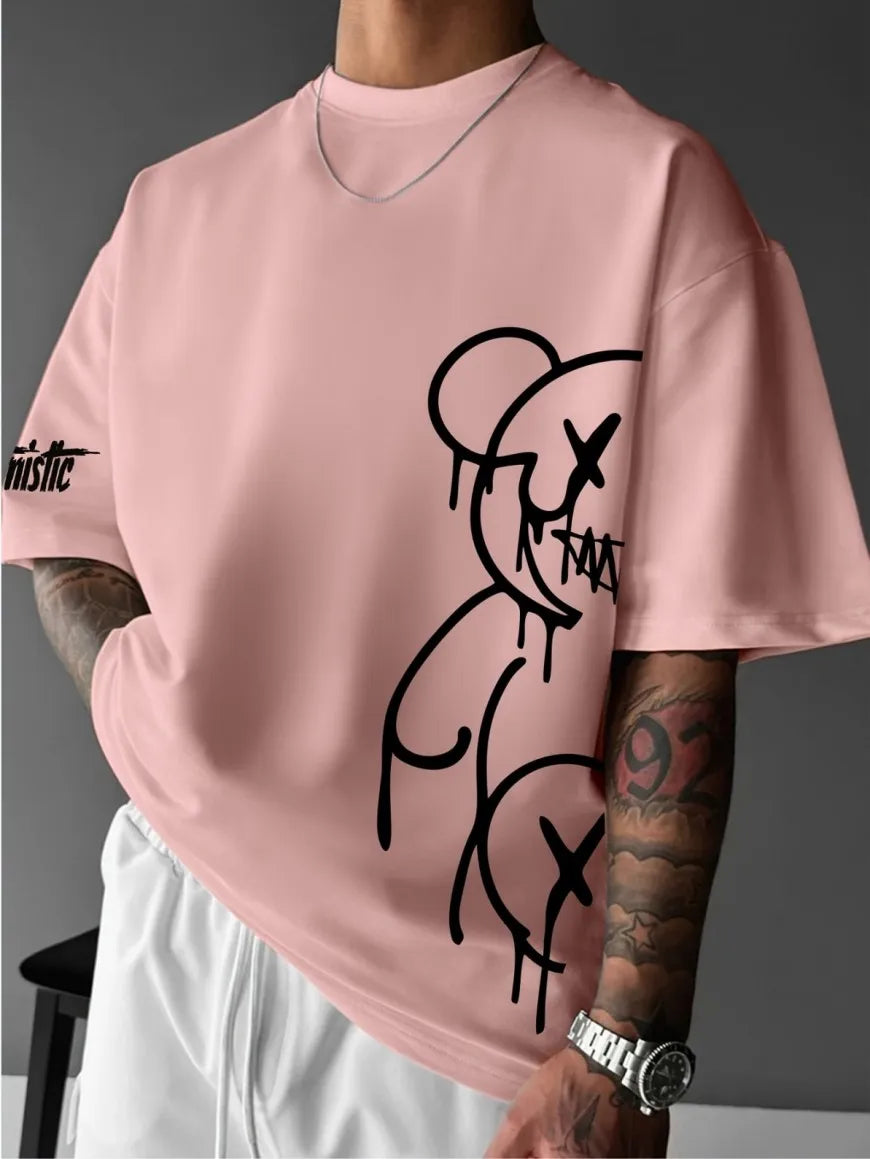 2025 Summer New Men's T-shirt Casual and fashionable bear print outdoor street men's T-shirt