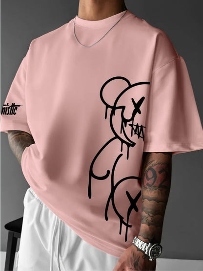 2025 Summer New Men's T-shirt Casual and fashionable bear print outdoor street men's T-shirt