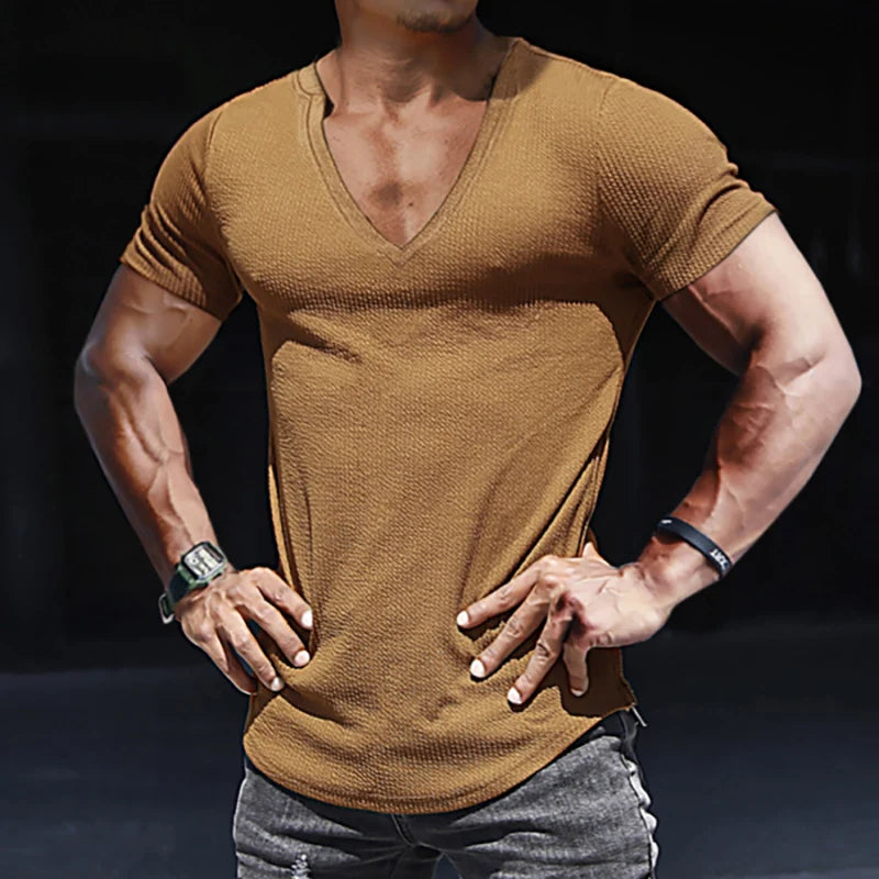 Men's Casual Slim Short Sleeve T-Shirt Sports Fitness Running V Neck Tops Summer Causal Daily Outdoor Clothing Men T Shirt S-3XL