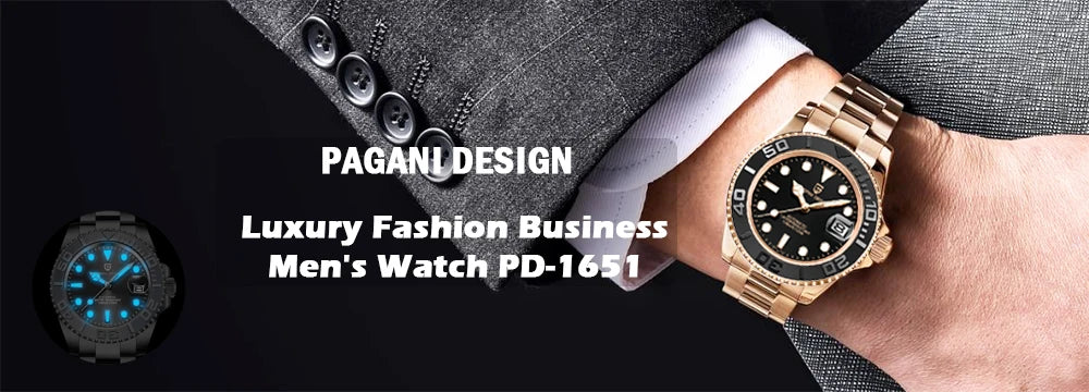 PAGANI DESIGN PD-1662 Lyxig GMT Herrmekanisk Klocka - Saffirglas, Rostfritt Stål och 100M Vattentålig Automatisk Klocka