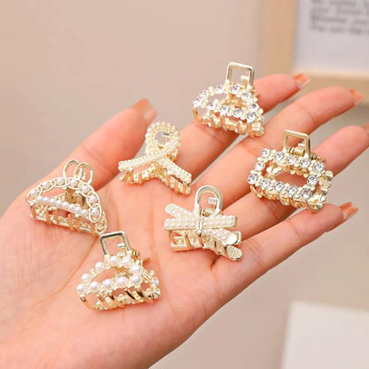 Söt Set med Rhinestonepärlor - Geometriska Metallhårklor för Kvinnor och Flickor - Mini Hårspännen och Accessoarer