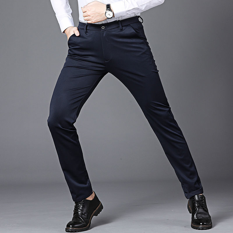 Elegant Herrbyxor - Slim Fit Kontorsbyxor för Vår och Höst - Koreansk Stil i Rakt Snitt för Avslappnad Streetwear
