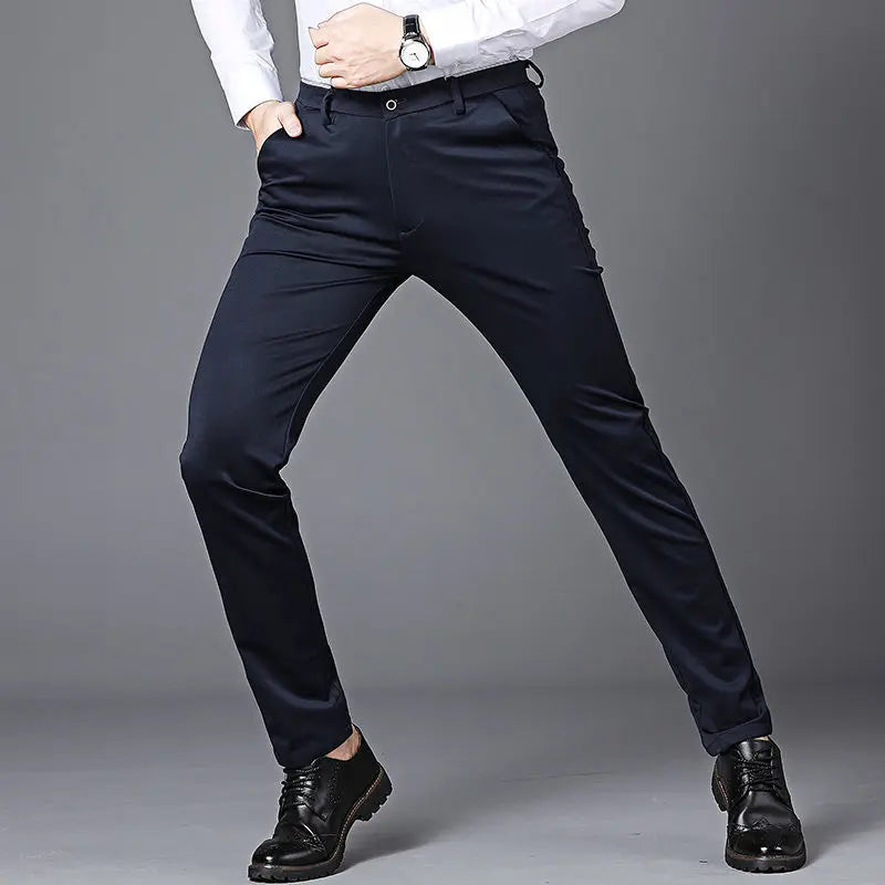 Elegant Herrbyxor - Slim Fit Kontorsbyxor för Vår och Höst - Koreansk Stil i Rakt Snitt för Avslappnad Streetwear