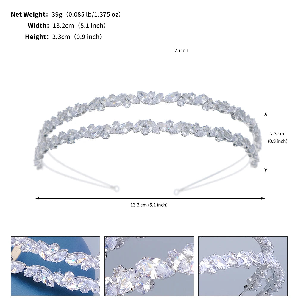 Fashion Zircon Headbands for Women Bridal Wedding Hair Accessories Silver Color Hairband Luxury Hair Jewelry Party Headpiece