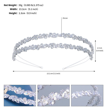 Fashion Zircon Headbands for Women Bridal Wedding Hair Accessories Silver Color Hairband Luxury Hair Jewelry Party Headpiece