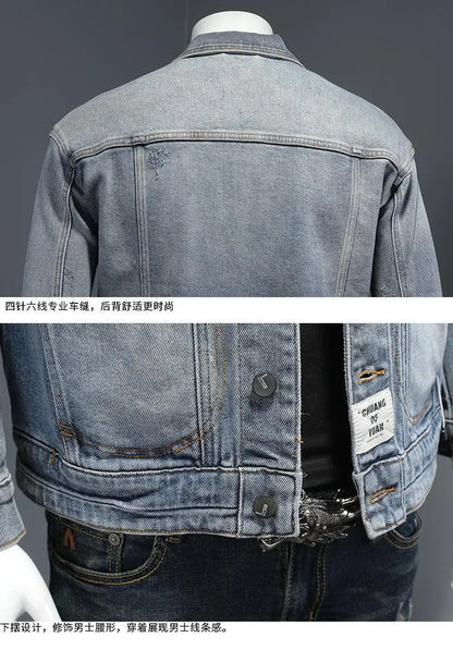 Retro Klassisk Jeansjacka för Män - Löst Passform och Avslappnad Med Fickor - Mångsidig Kragejacka för Hög Gata och Motorcykel