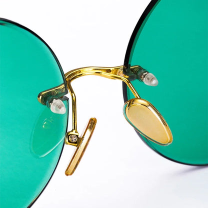 ‏"Classic Retro Rimless Sunglasses - Unisex Crystal Dark Green Lens for Outdoor Driving"