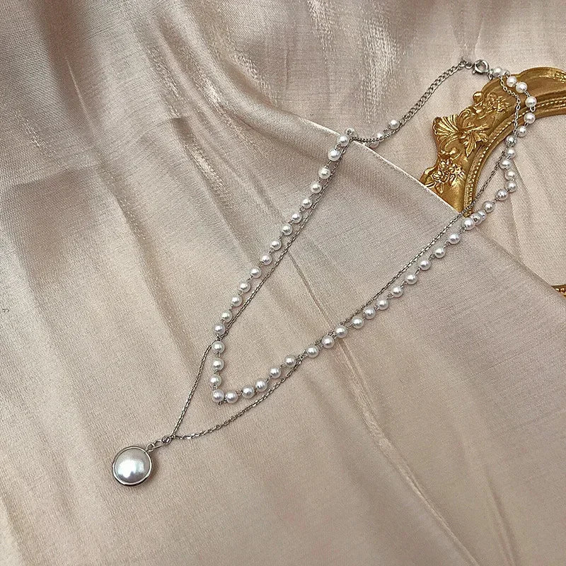 New Fashion Silver Color Double Layer Star Moon Necklace for Women Charm Delicate Zircon Stainless Steel Choker Chain Jewelry