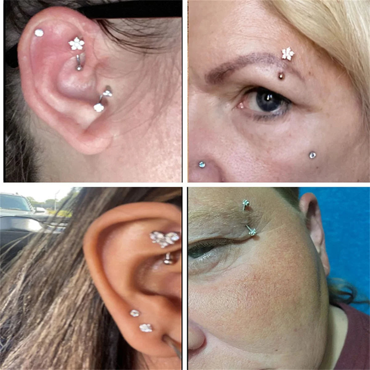 10-Pack 316L Rostfritt Stål Cubic Zirconia Hjärta Ögonbrynsringar Set - Daith Cartilage Conch Piercing Smycken